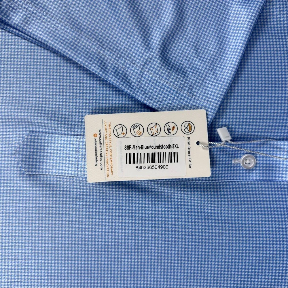 Collars Co Polo Shirt Mens 3XL Blue Micro Houndstooth Performance Office New - Picture 4 of 7